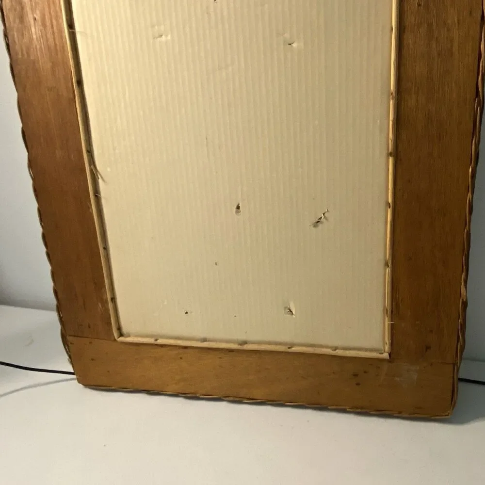 Vtg 80s Pier 1 Imports Rattan Boho Braided Arched Wall Mirror 2 tone wicker.